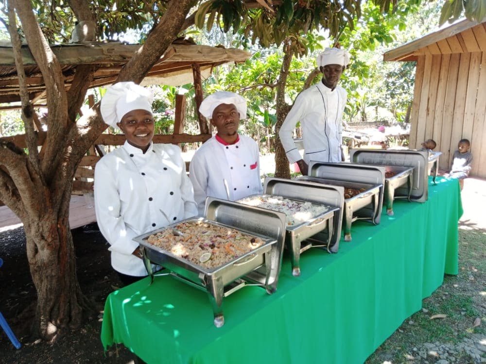 Outdoor garden party catering setup